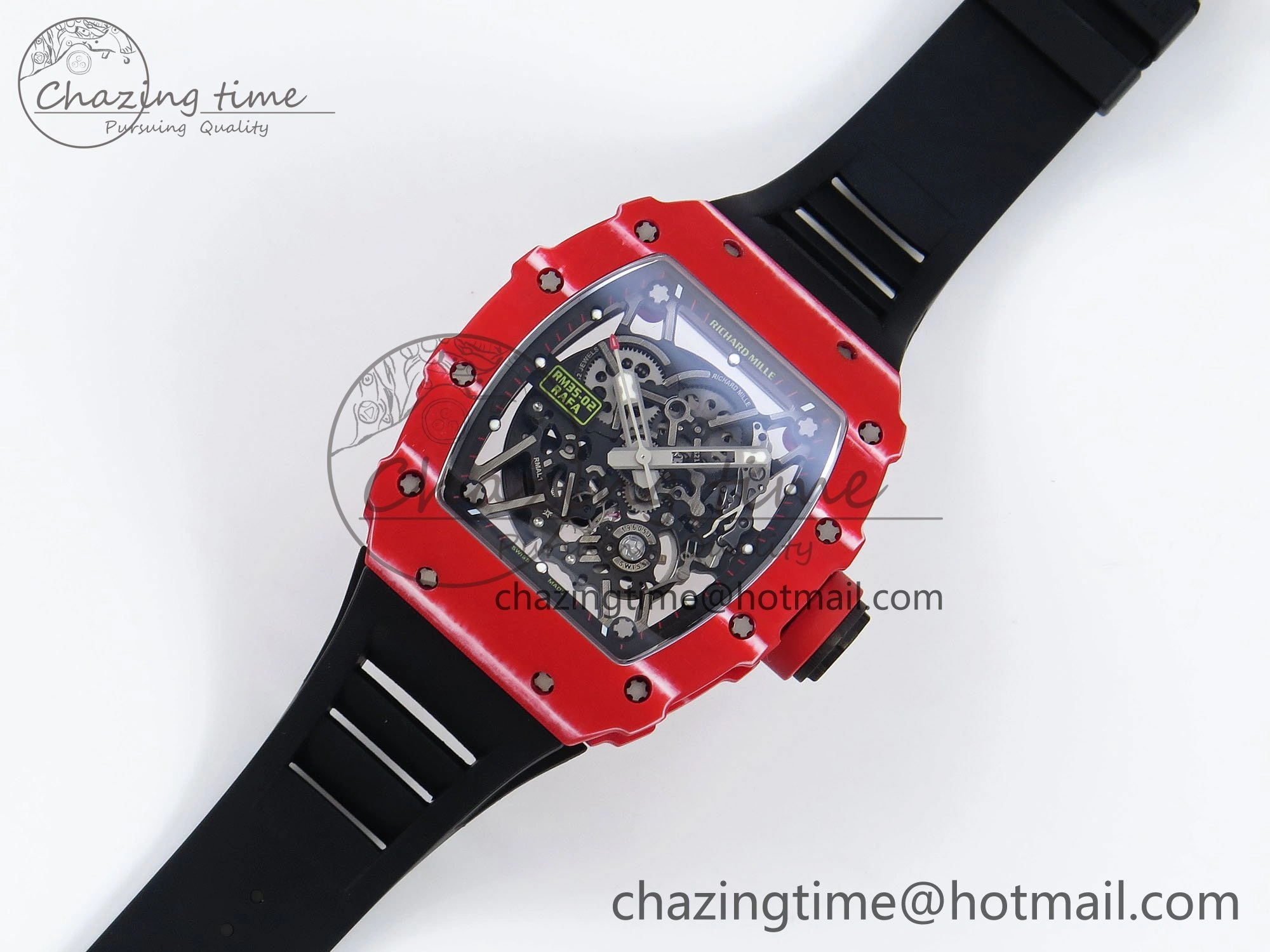 RM035 Red Carbon SONIC Best Edition Skeleton Dial on Black Rubber Strap Clone RMUL Unique 9310