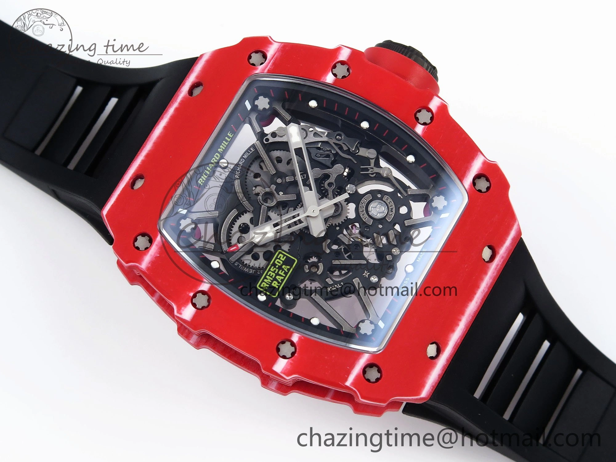 RM035 Red Carbon SONIC Best Edition Skeleton Dial on Black Rubber Strap Clone RMUL Unique 9310