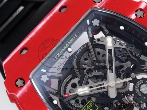 RM035 Red Carbon SONIC Best Edition Skeleton Dial on Black Rubber Strap Clone RMUL Unique 9310