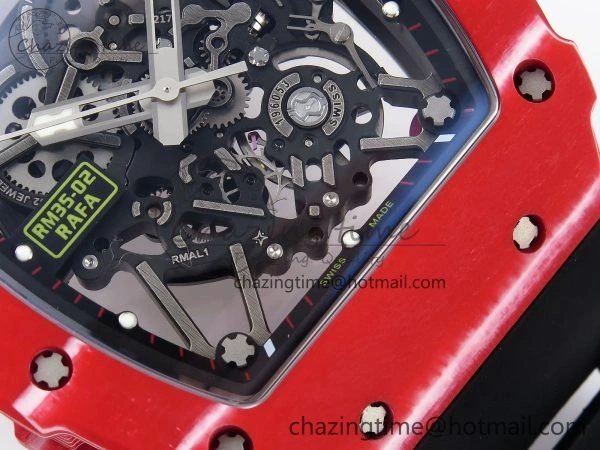 RM035 Red Carbon SONIC Best Edition Skeleton Dial on Black Rubber Strap Clone RMUL Unique 9310