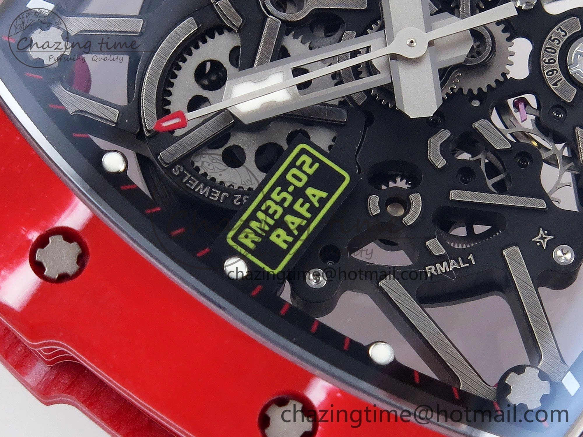 RM035 Red Carbon SONIC Best Edition Skeleton Dial on Black Rubber Strap Clone RMUL Unique 9310