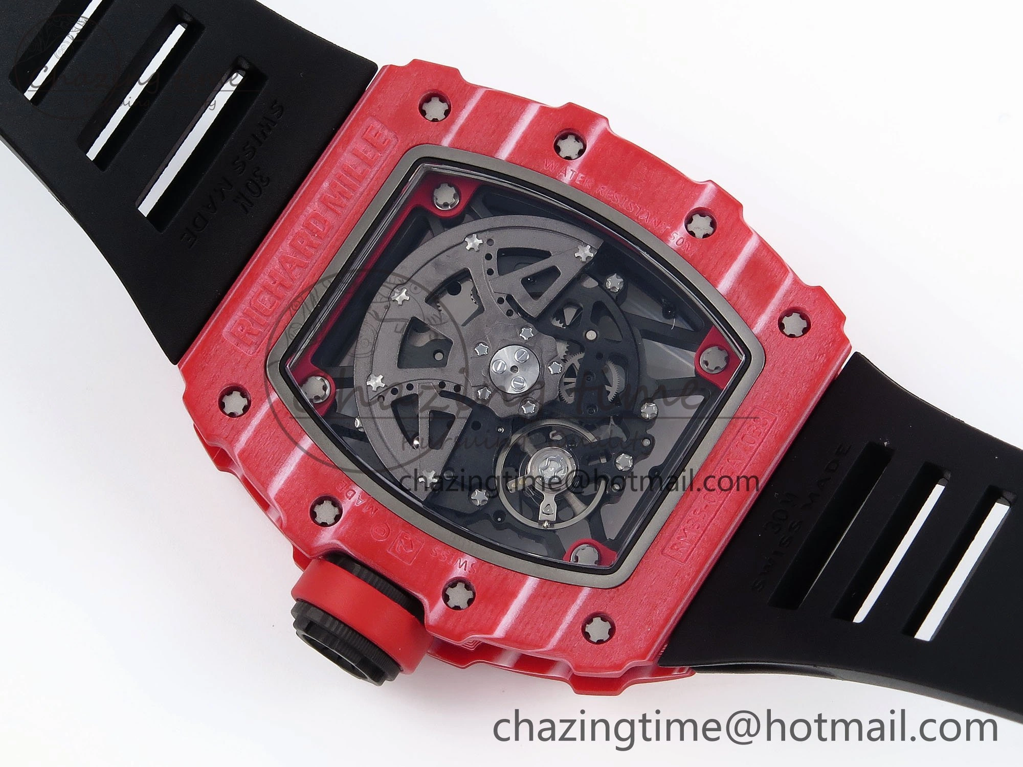 RM035 Red Carbon SONIC Best Edition Skeleton Dial on Black Rubber Strap Clone RMUL Unique 9310