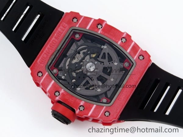 RM035 Red Carbon SONIC Best Edition Skeleton Dial on Black Rubber Strap Clone RMUL Unique 9310