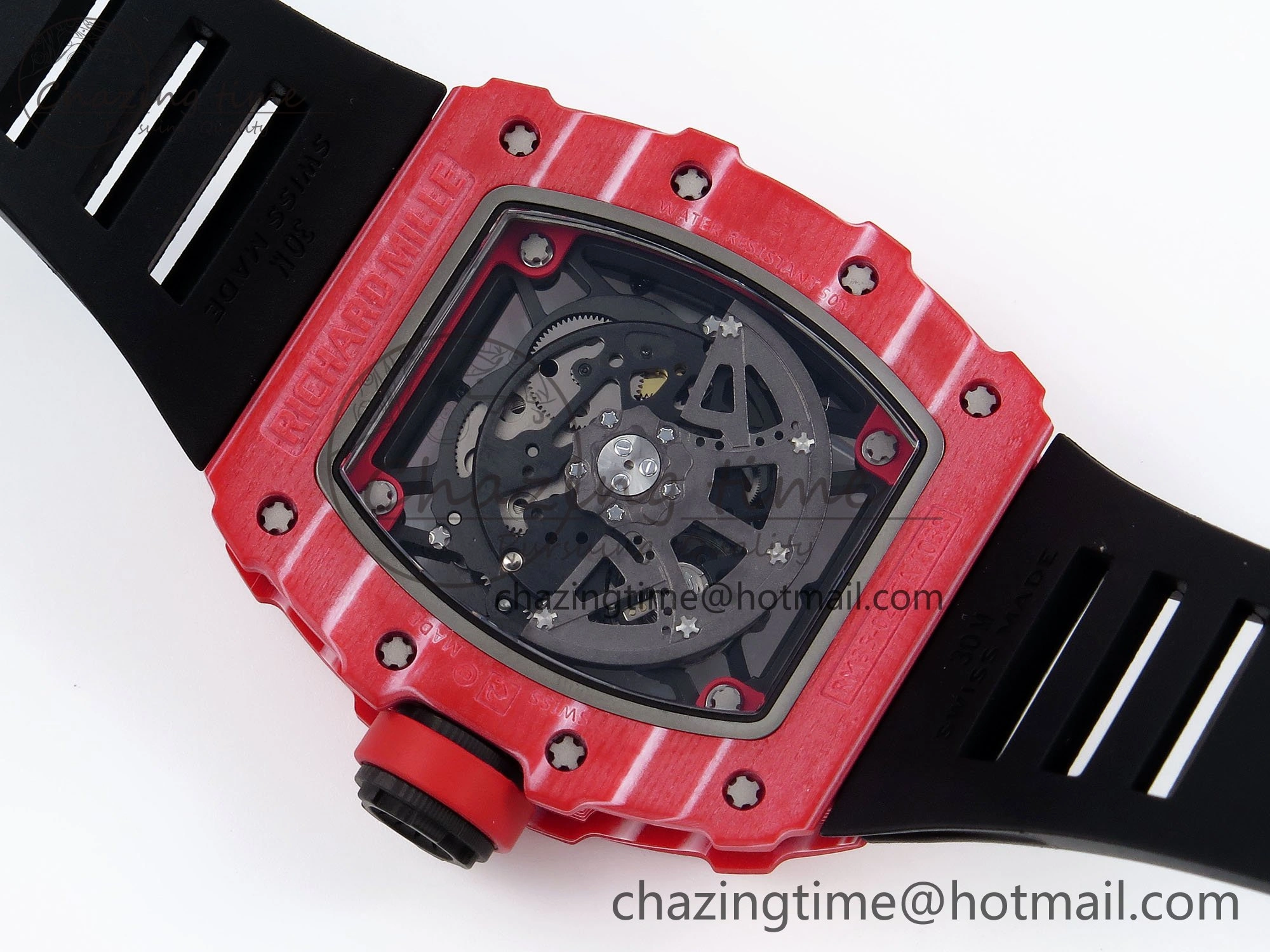 RM035 Red Carbon SONIC Best Edition Skeleton Dial on Black Rubber Strap Clone RMUL Unique 9310