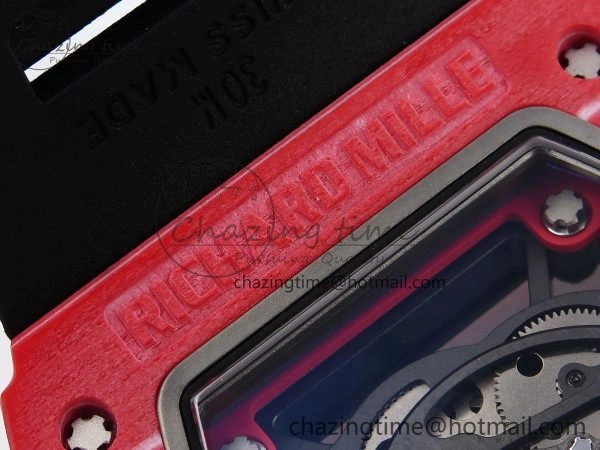 RM035 Red Carbon SONIC Best Edition Skeleton Dial on Black Rubber Strap Clone RMUL Unique 9310