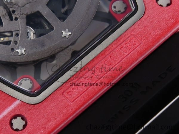 RM035 Red Carbon SONIC Best Edition Skeleton Dial on Black Rubber Strap Clone RMUL Unique 9310