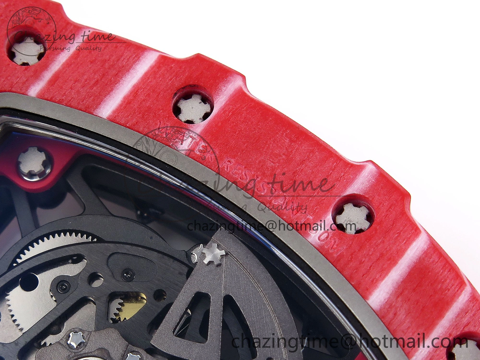 RM035 Red Carbon SONIC Best Edition Skeleton Dial on Black Rubber Strap Clone RMUL Unique 9310