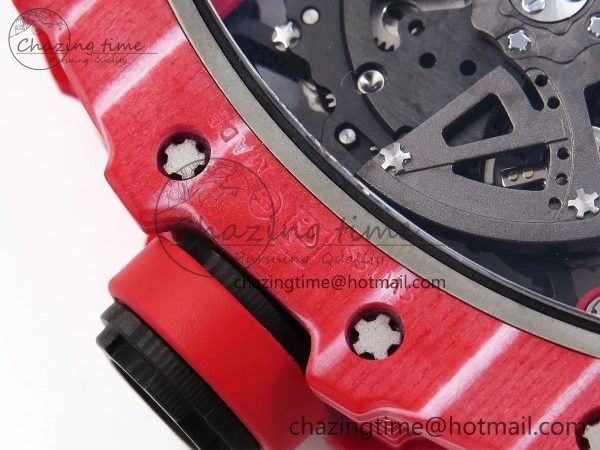 RM035 Red Carbon SONIC Best Edition Skeleton Dial on Black Rubber Strap Clone RMUL Unique 9310