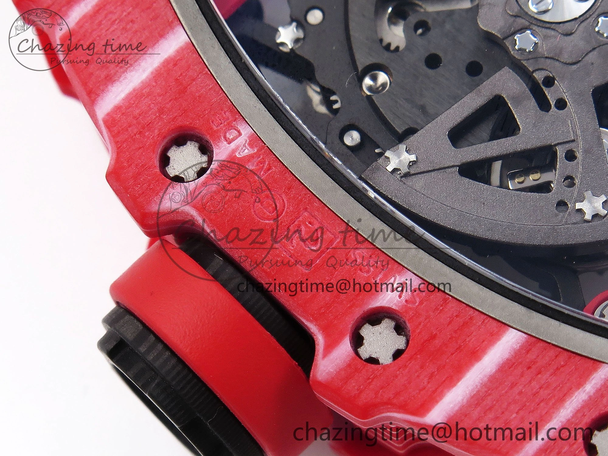 RM035 Red Carbon SONIC Best Edition Skeleton Dial on Black Rubber Strap Clone RMUL Unique 9310