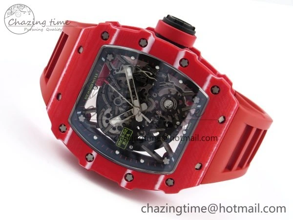Popular RM035 Red Carbon SONIC Best Edition Skeleton Dial on Red Rubber Strap Clone RMUL 9311