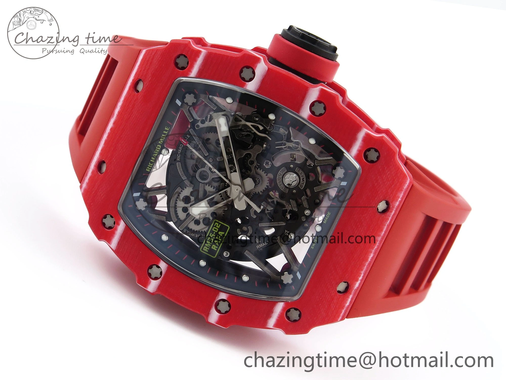 Popular RM035 Red Carbon SONIC Best Edition Skeleton Dial on Red Rubber Strap Clone RMUL 9311