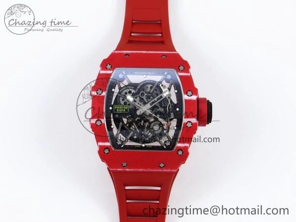 Popular RM035 Red Carbon SONIC Best Edition Skeleton Dial on Red Rubber Strap Clone RMUL 9311