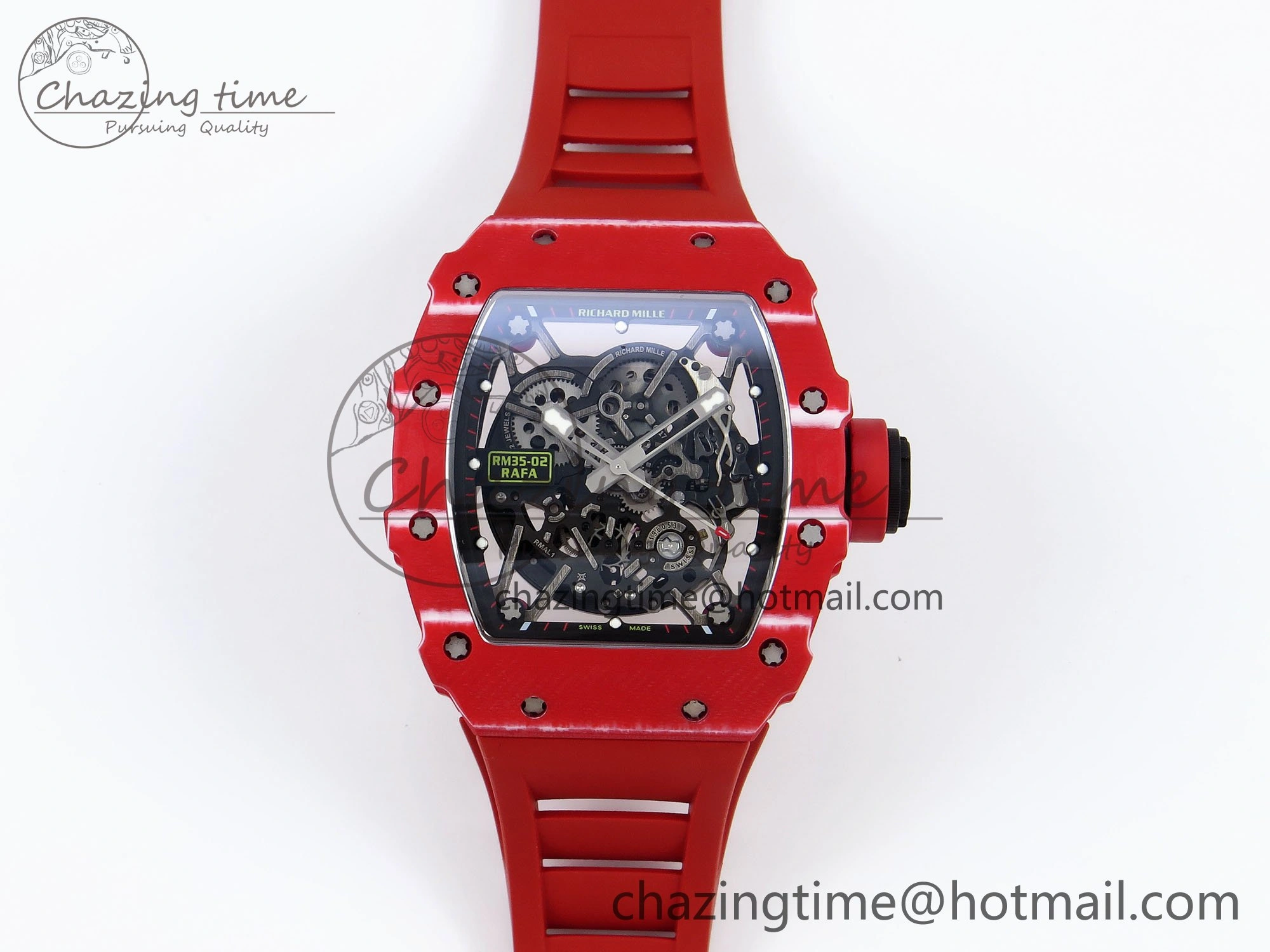 Popular RM035 Red Carbon SONIC Best Edition Skeleton Dial on Red Rubber Strap Clone RMUL 9311