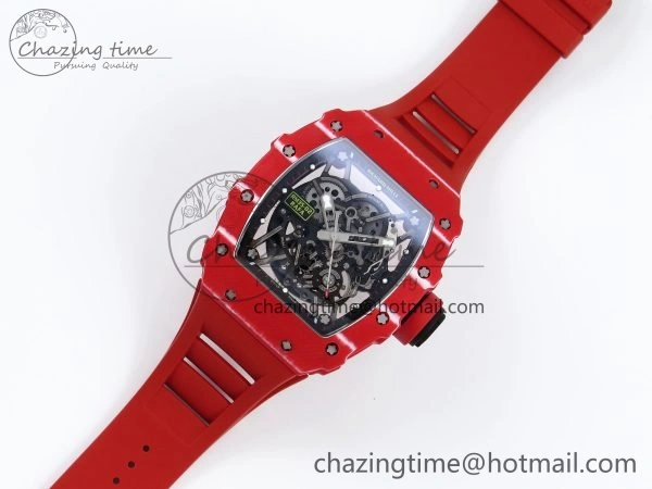 Popular RM035 Red Carbon SONIC Best Edition Skeleton Dial on Red Rubber Strap Clone RMUL 9311