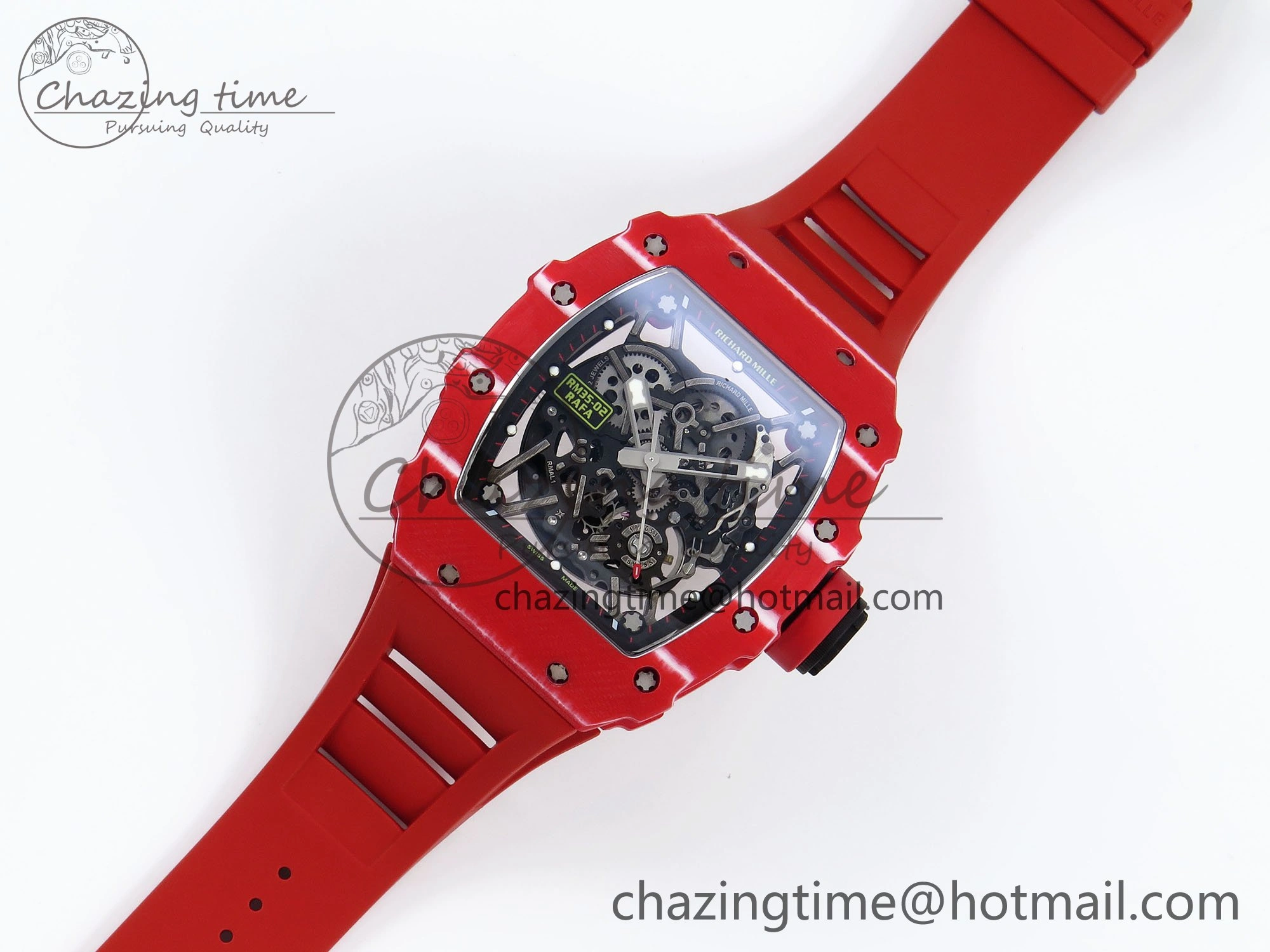 Popular RM035 Red Carbon SONIC Best Edition Skeleton Dial on Red Rubber Strap Clone RMUL 9311
