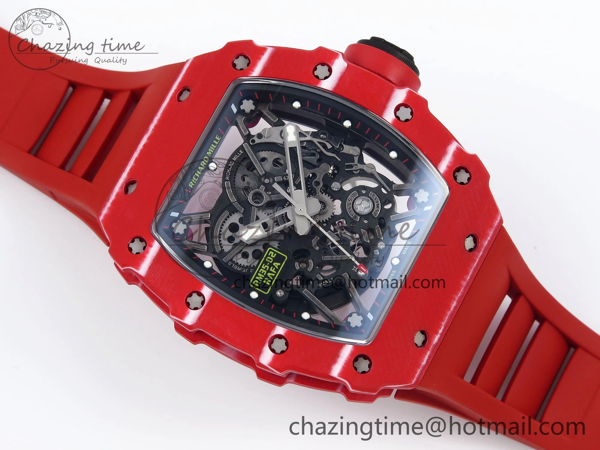 Popular RM035 Red Carbon SONIC Best Edition Skeleton Dial on Red Rubber Strap Clone RMUL 9311