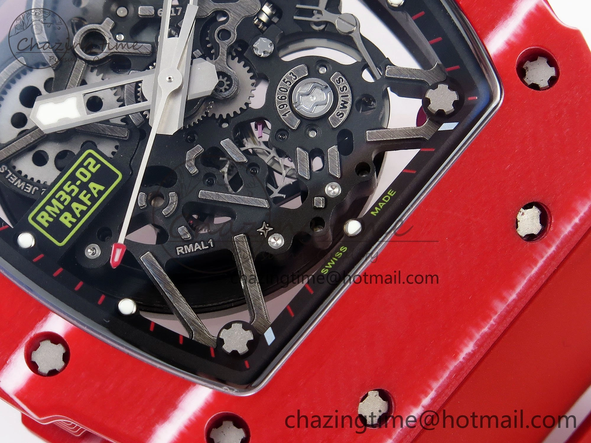 Popular RM035 Red Carbon SONIC Best Edition Skeleton Dial on Red Rubber Strap Clone RMUL 9311