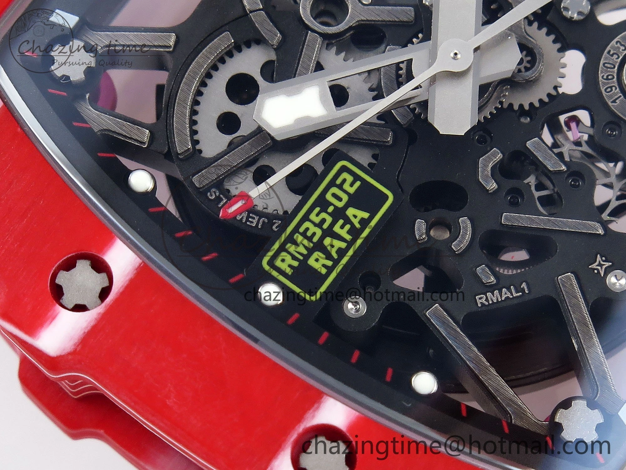 Popular RM035 Red Carbon SONIC Best Edition Skeleton Dial on Red Rubber Strap Clone RMUL 9311