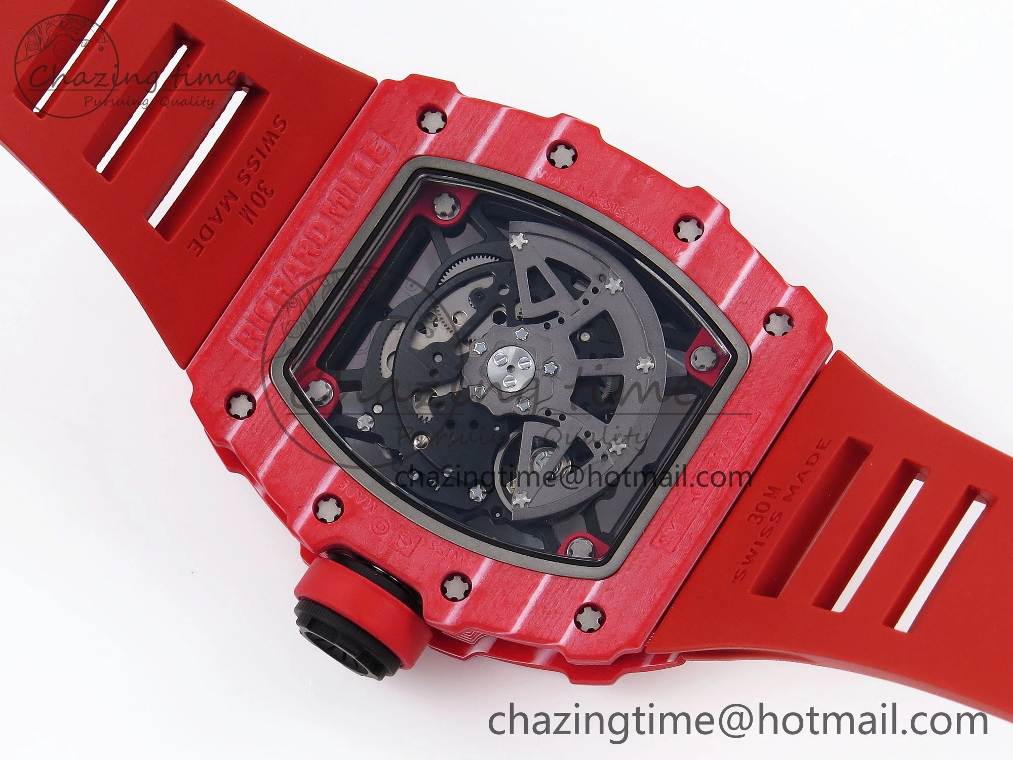 Popular RM035 Red Carbon SONIC Best Edition Skeleton Dial on Red Rubber Strap Clone RMUL 9311