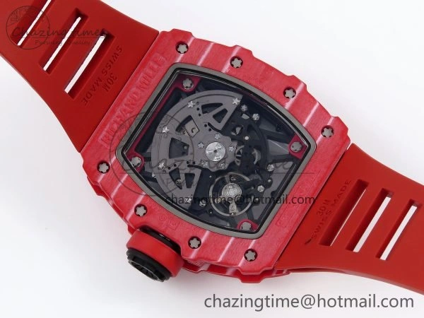 Popular RM035 Red Carbon SONIC Best Edition Skeleton Dial on Red Rubber Strap Clone RMUL 9311