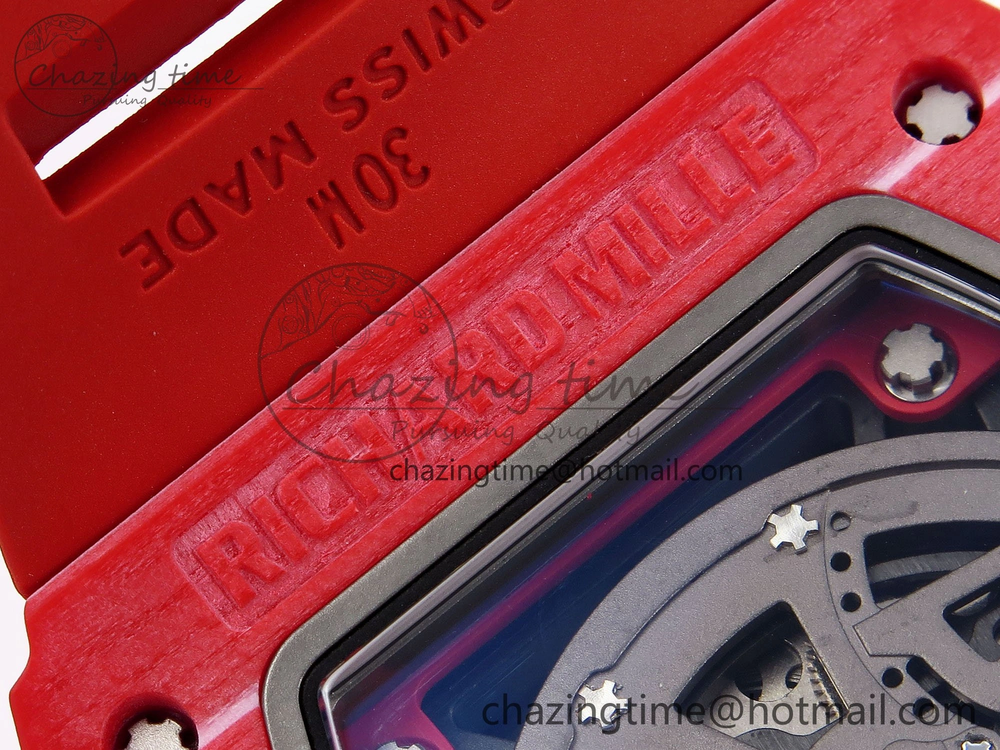 Popular RM035 Red Carbon SONIC Best Edition Skeleton Dial on Red Rubber Strap Clone RMUL 9311