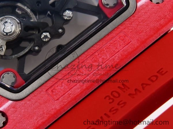 Popular RM035 Red Carbon SONIC Best Edition Skeleton Dial on Red Rubber Strap Clone RMUL 9311
