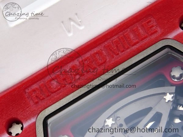 Durable RM035 Red Carbon SONIC Best Edition Skeleton Dial on White Rubber Strap Clone RMUL 9308
