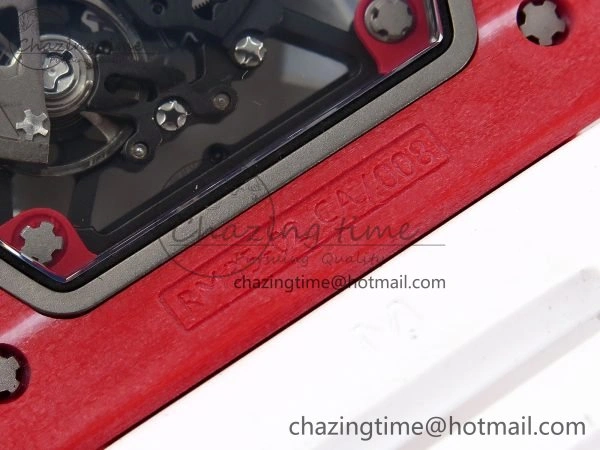 Durable RM035 Red Carbon SONIC Best Edition Skeleton Dial on White Rubber Strap Clone RMUL 9308