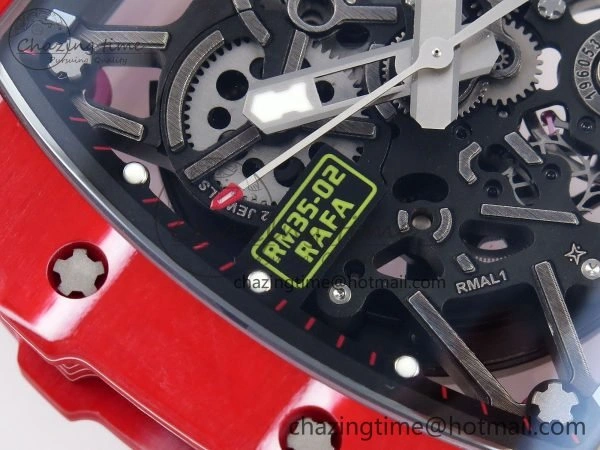 Durable RM035 Red Carbon SONIC Best Edition Skeleton Dial on White Rubber Strap Clone RMUL 9308
