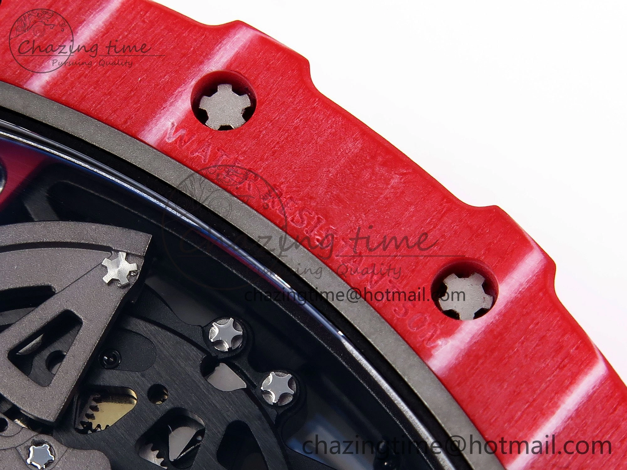 Durable RM035 Red Carbon SONIC Best Edition Skeleton Dial on White Rubber Strap Clone RMUL 9308