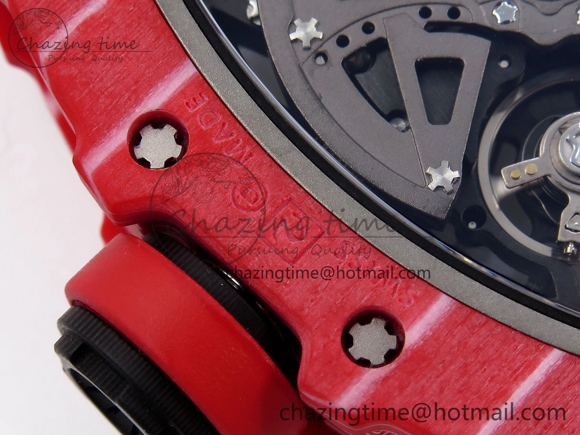Durable RM035 Red Carbon SONIC Best Edition Skeleton Dial on White Rubber Strap Clone RMUL 9308