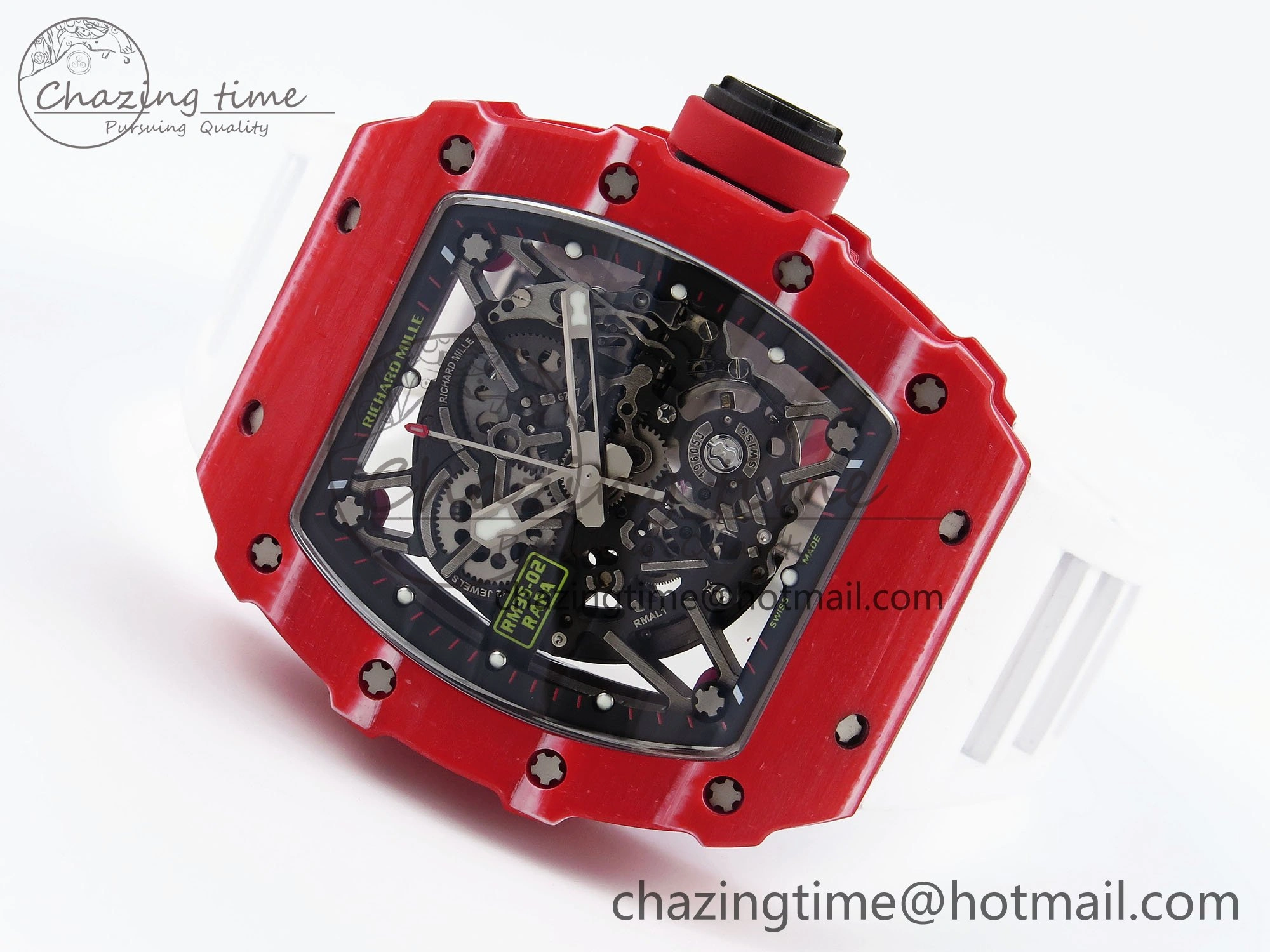 Durable RM035 Red Carbon SONIC Best Edition Skeleton Dial on White Rubber Strap Clone RMUL 9308
