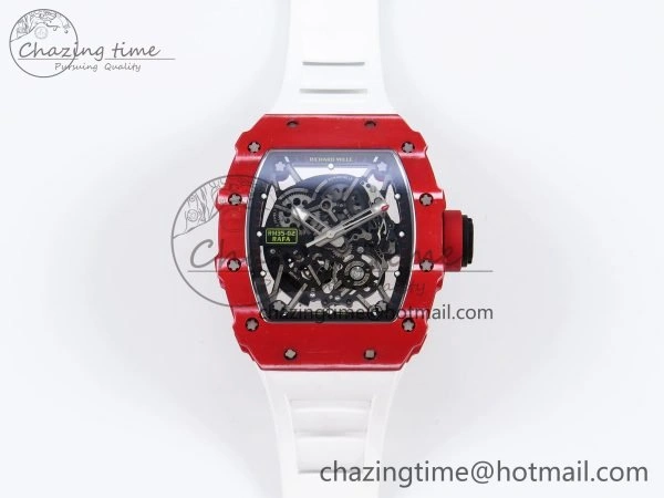 Durable RM035 Red Carbon SONIC Best Edition Skeleton Dial on White Rubber Strap Clone RMUL 9308