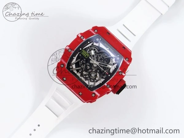 Durable RM035 Red Carbon SONIC Best Edition Skeleton Dial on White Rubber Strap Clone RMUL 9308