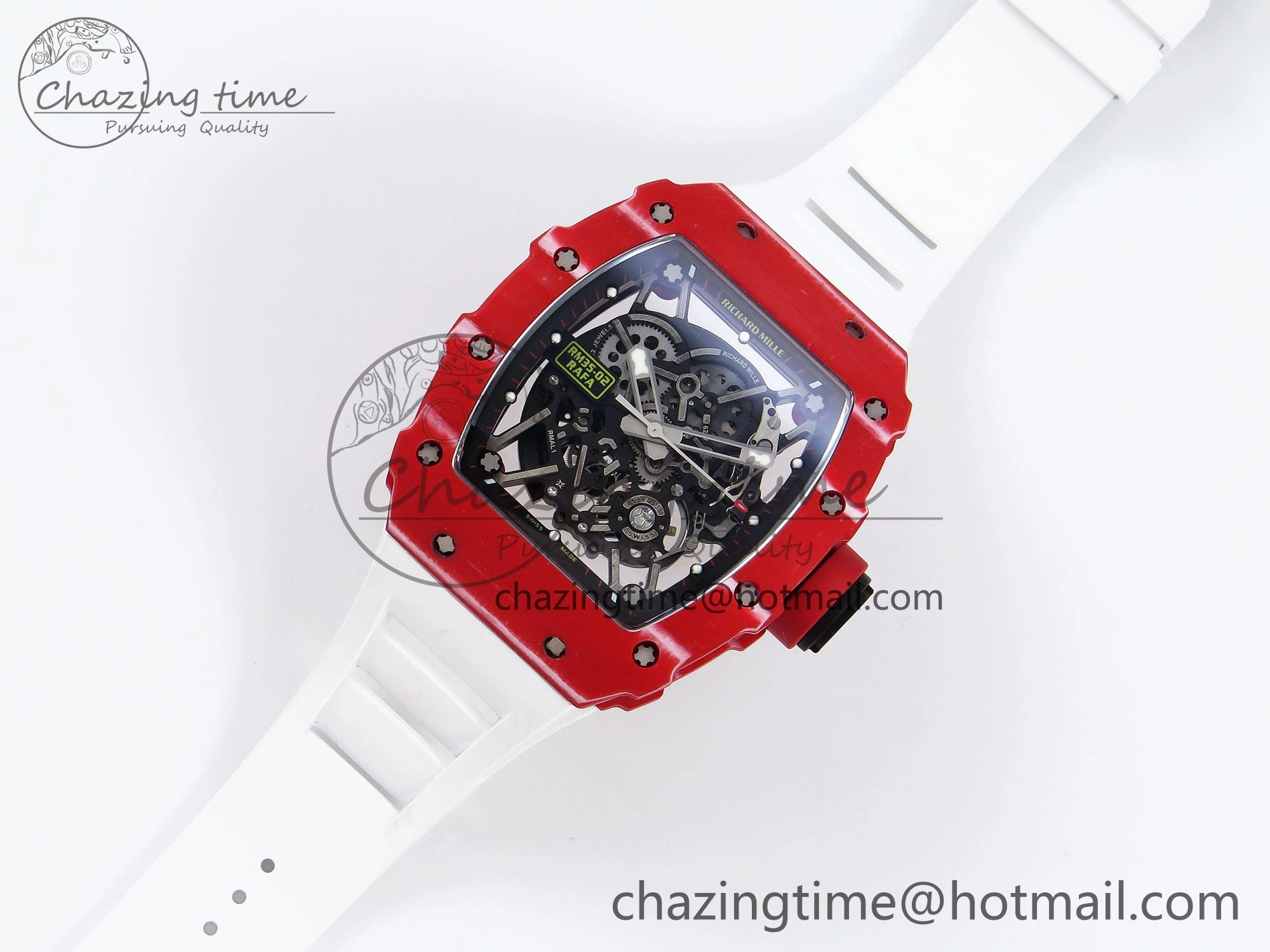 Durable RM035 Red Carbon SONIC Best Edition Skeleton Dial on White Rubber Strap Clone RMUL 9308