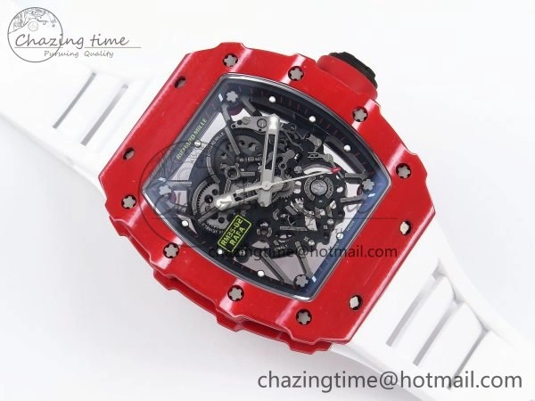 Durable RM035 Red Carbon SONIC Best Edition Skeleton Dial on White Rubber Strap Clone RMUL 9308