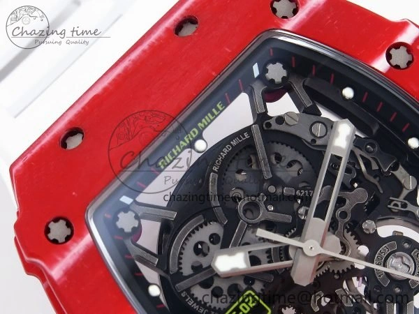 Durable RM035 Red Carbon SONIC Best Edition Skeleton Dial on White Rubber Strap Clone RMUL 9308