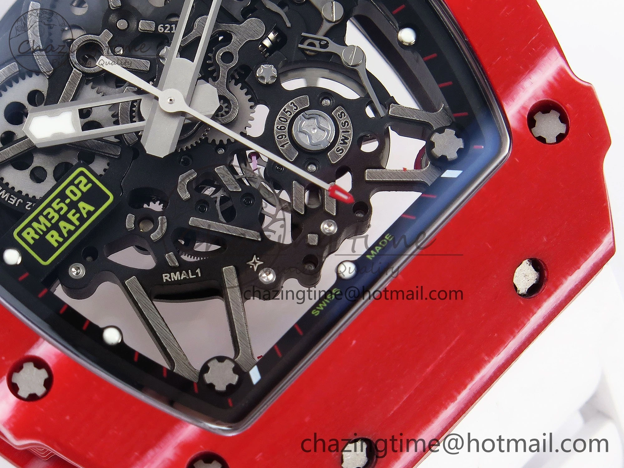Durable RM035 Red Carbon SONIC Best Edition Skeleton Dial on White Rubber Strap Clone RMUL 9308