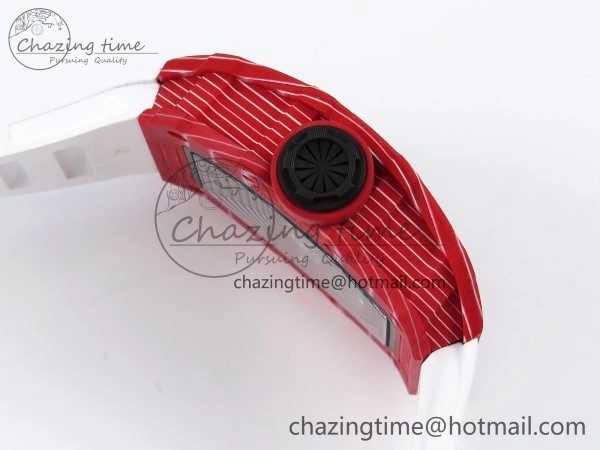 Durable RM035 Red Carbon SONIC Best Edition Skeleton Dial on White Rubber Strap Clone RMUL 9308
