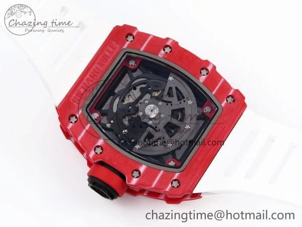 Durable RM035 Red Carbon SONIC Best Edition Skeleton Dial on White Rubber Strap Clone RMUL 9308