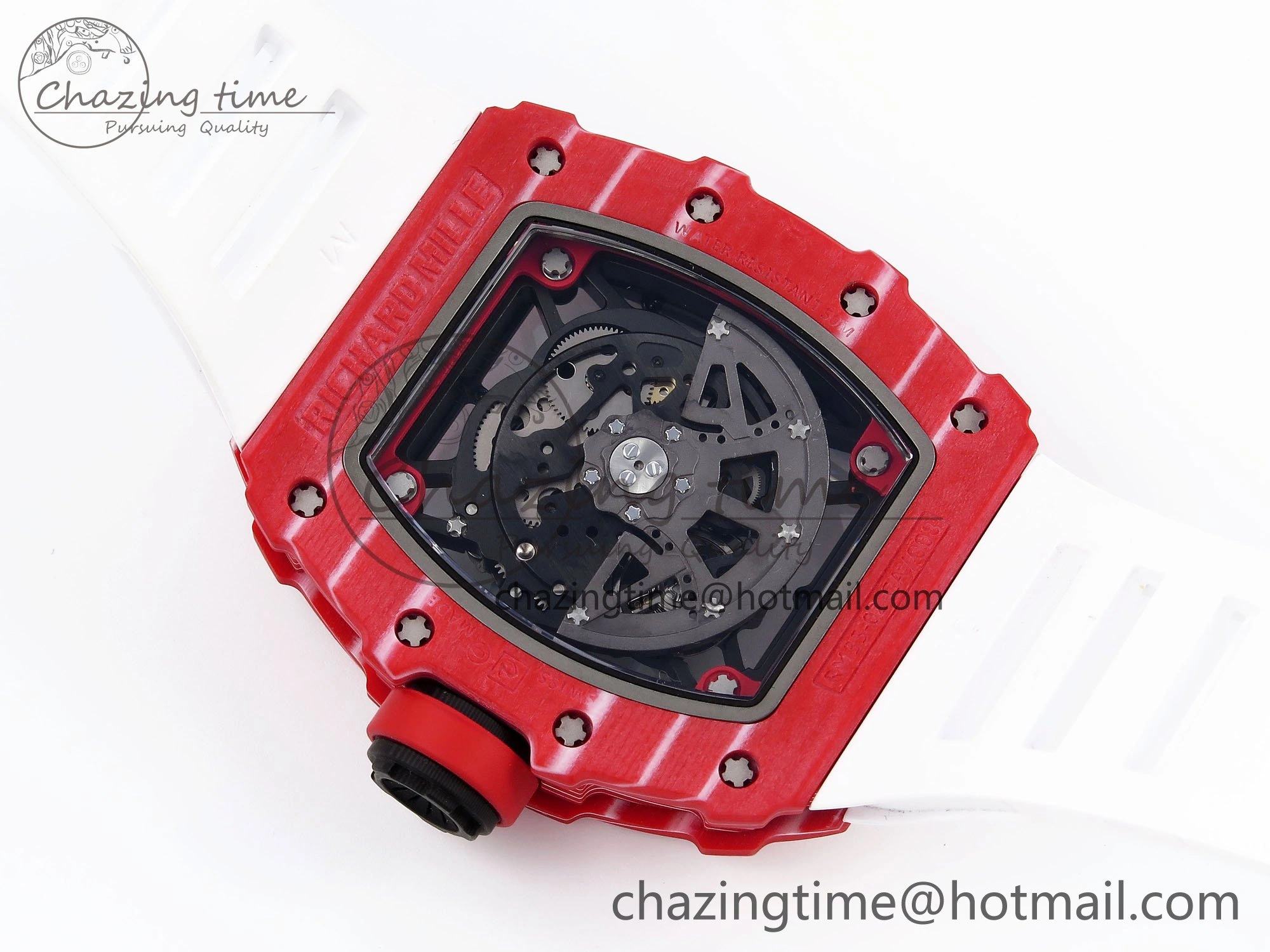 Durable RM035 Red Carbon SONIC Best Edition Skeleton Dial on White Rubber Strap Clone RMUL 9308