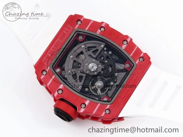 Durable RM035 Red Carbon SONIC Best Edition Skeleton Dial on White Rubber Strap Clone RMUL 9308