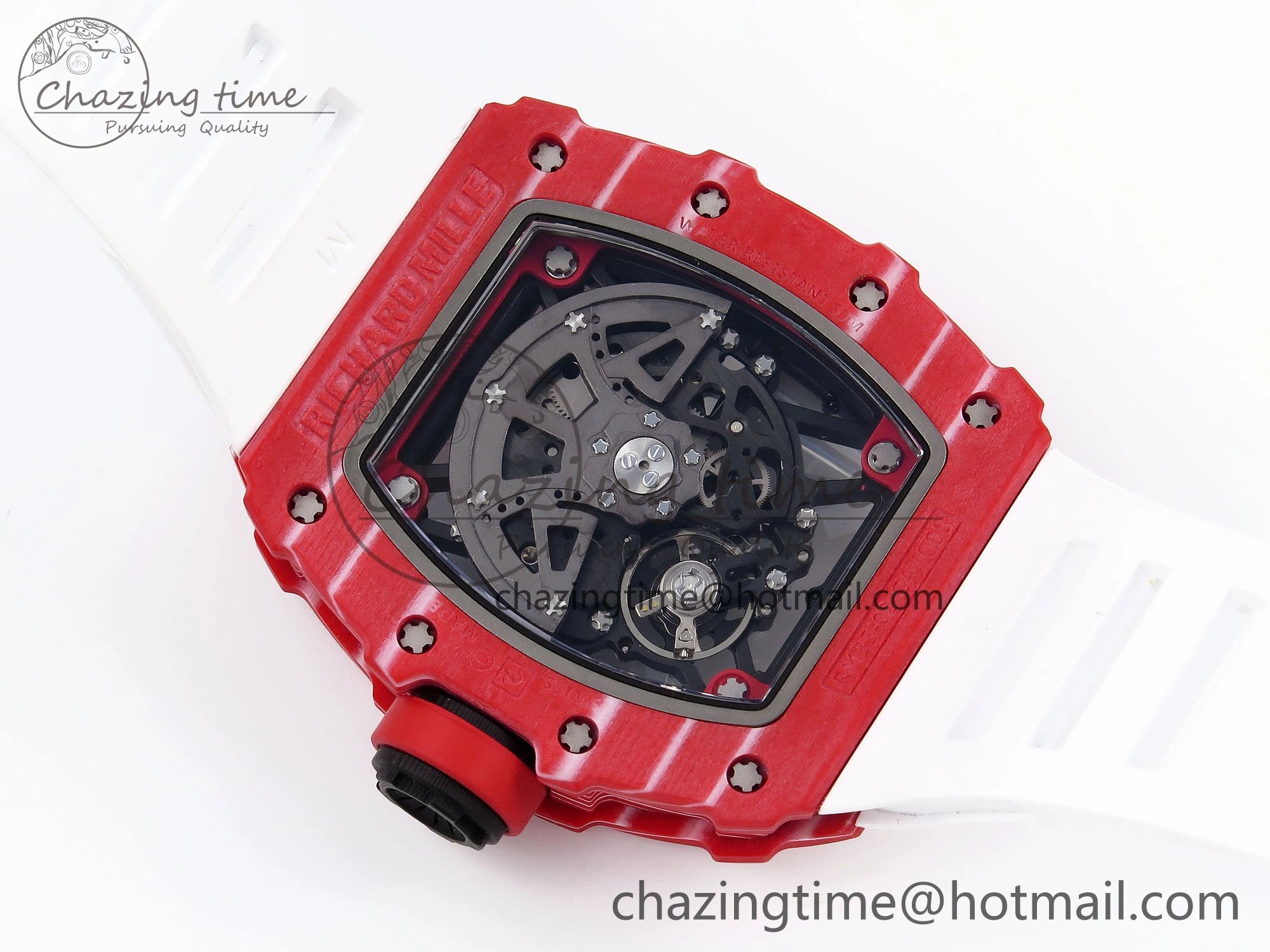 Durable RM035 Red Carbon SONIC Best Edition Skeleton Dial on White Rubber Strap Clone RMUL 9308