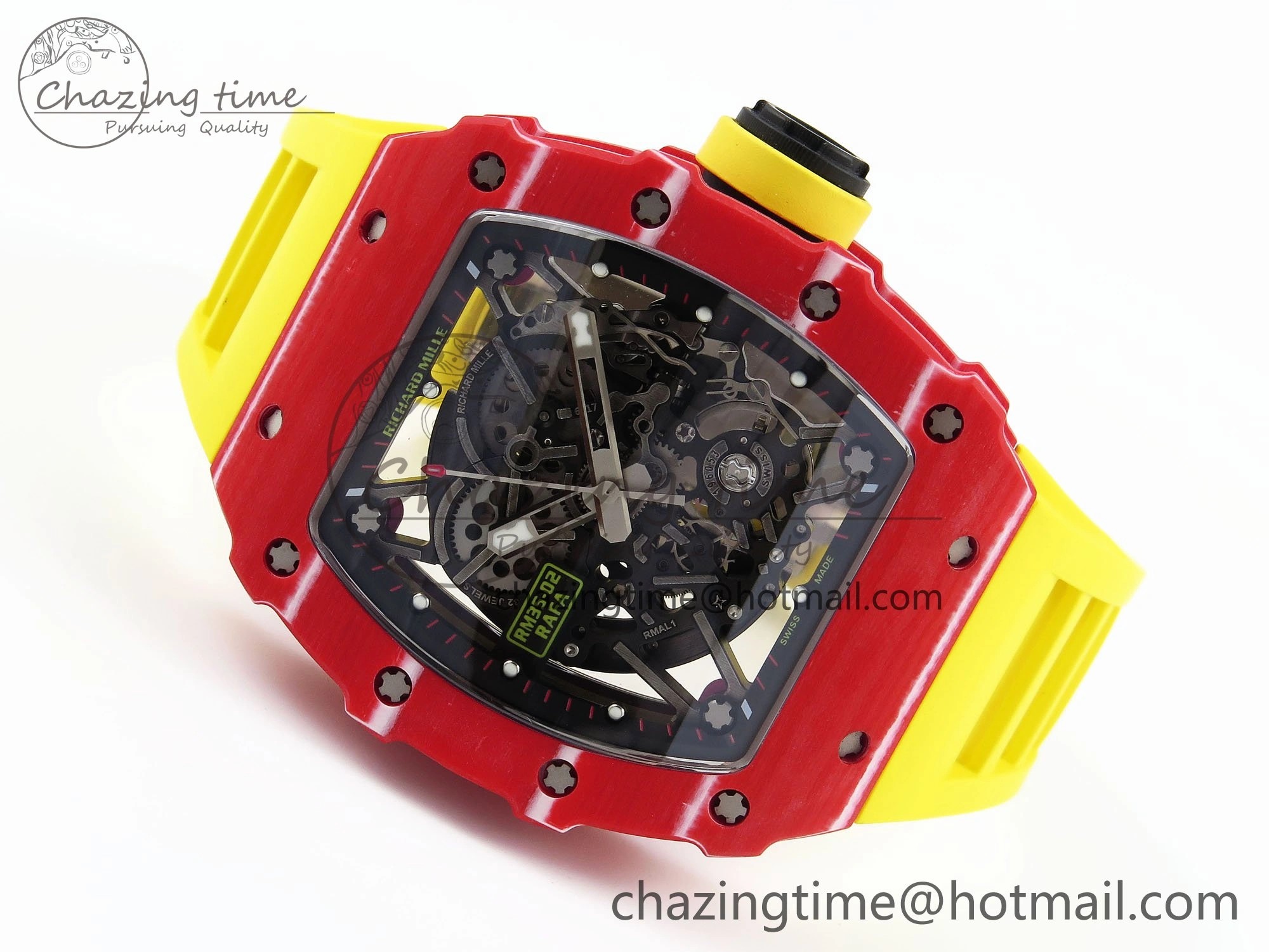 RM035 Red Carbon SONIC Best Edition Skeleton Dial on Yellow Rubber Strap Clone RMUL Practical 9309
