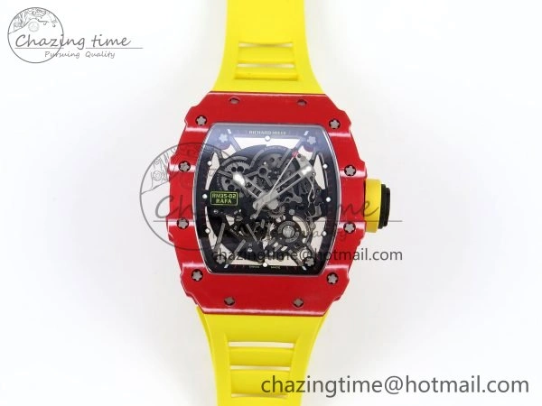 RM035 Red Carbon SONIC Best Edition Skeleton Dial on Yellow Rubber Strap Clone RMUL Practical 9309