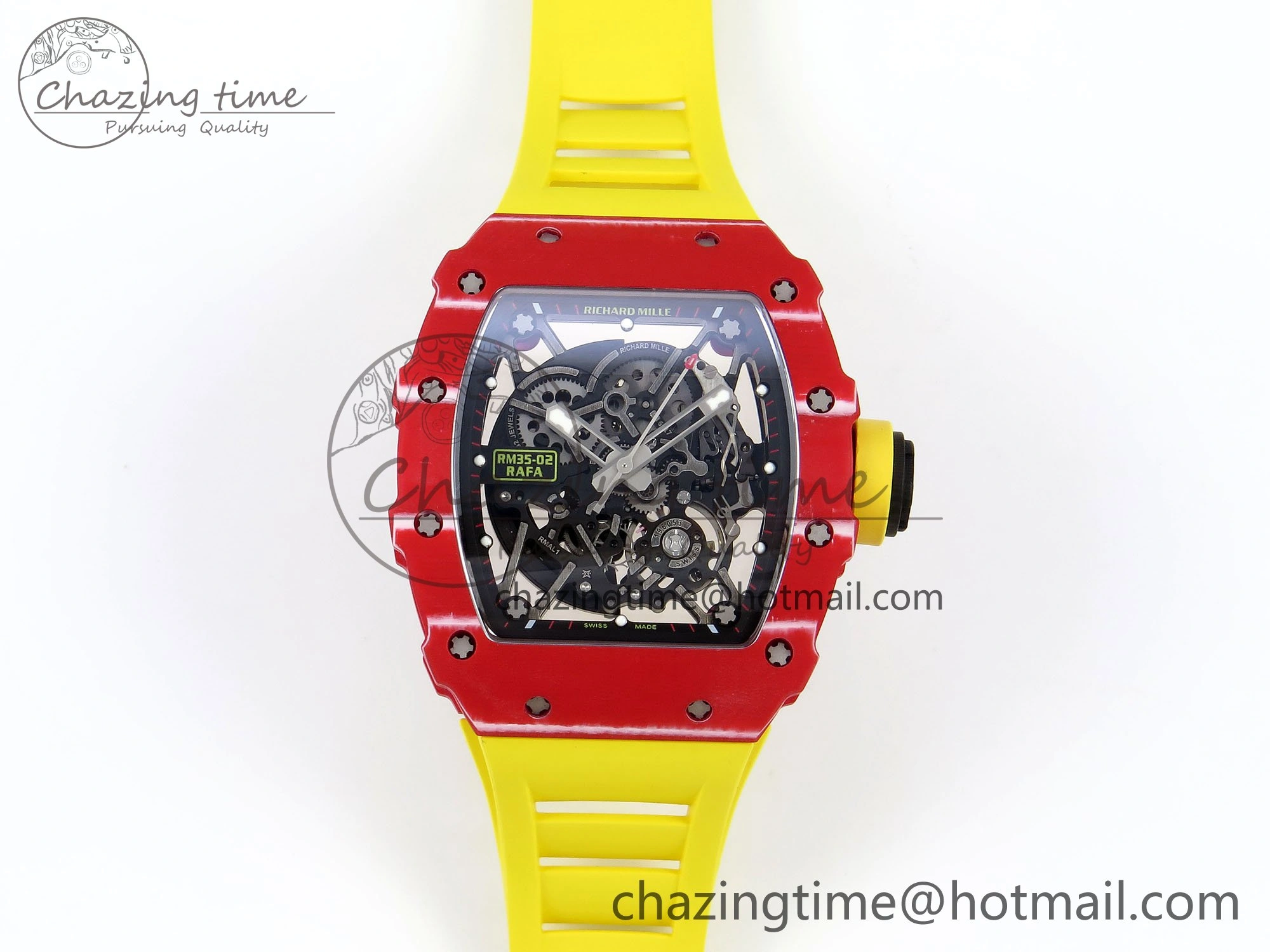 RM035 Red Carbon SONIC Best Edition Skeleton Dial on Yellow Rubber Strap Clone RMUL Practical 9309