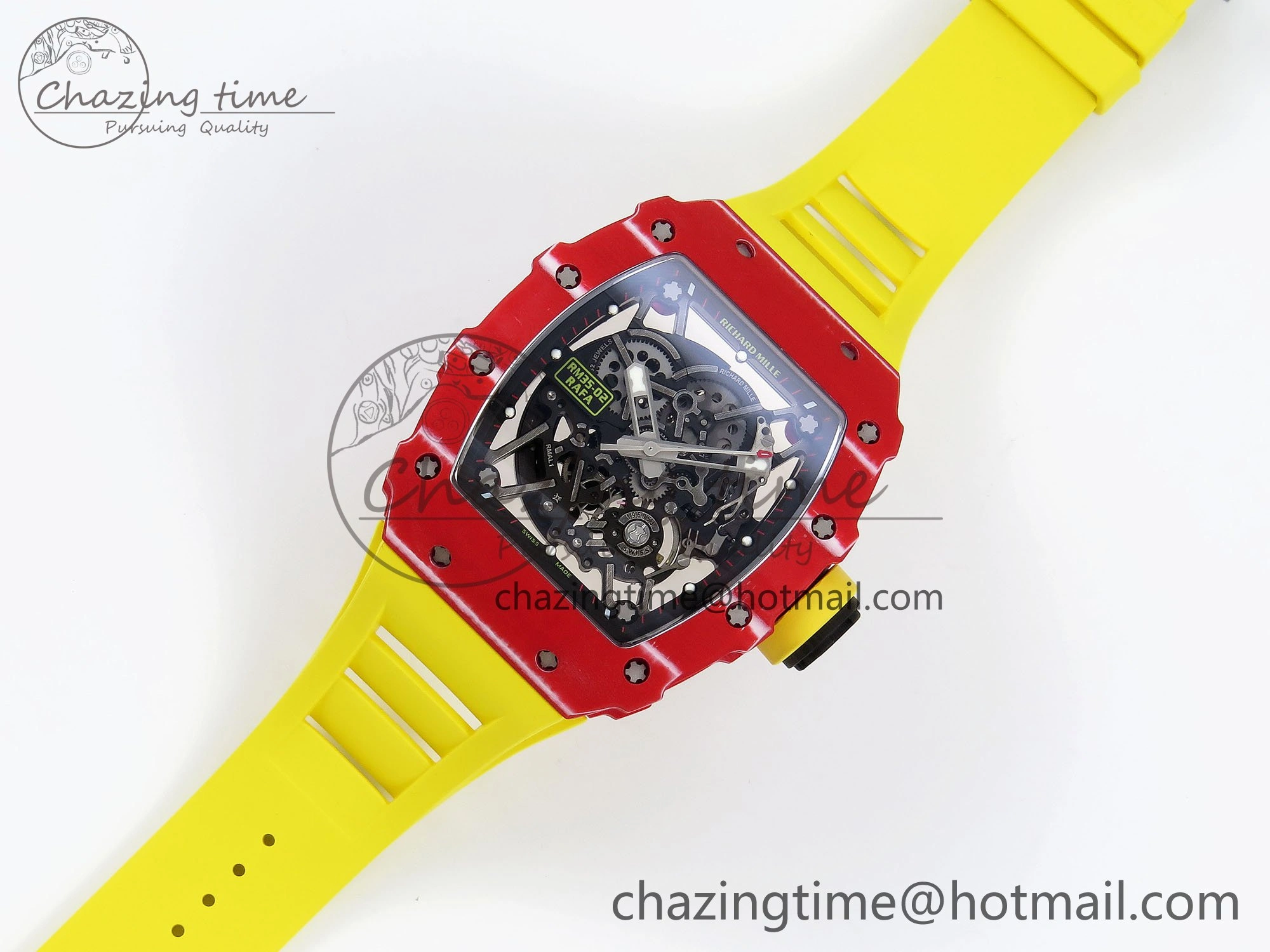 RM035 Red Carbon SONIC Best Edition Skeleton Dial on Yellow Rubber Strap Clone RMUL Practical 9309