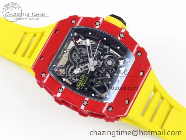 RM035 Red Carbon SONIC Best Edition Skeleton Dial on Yellow Rubber Strap Clone RMUL Practical 9309