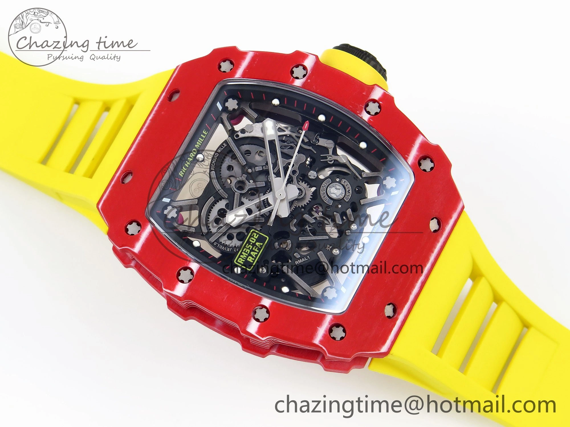 RM035 Red Carbon SONIC Best Edition Skeleton Dial on Yellow Rubber Strap Clone RMUL Practical 9309