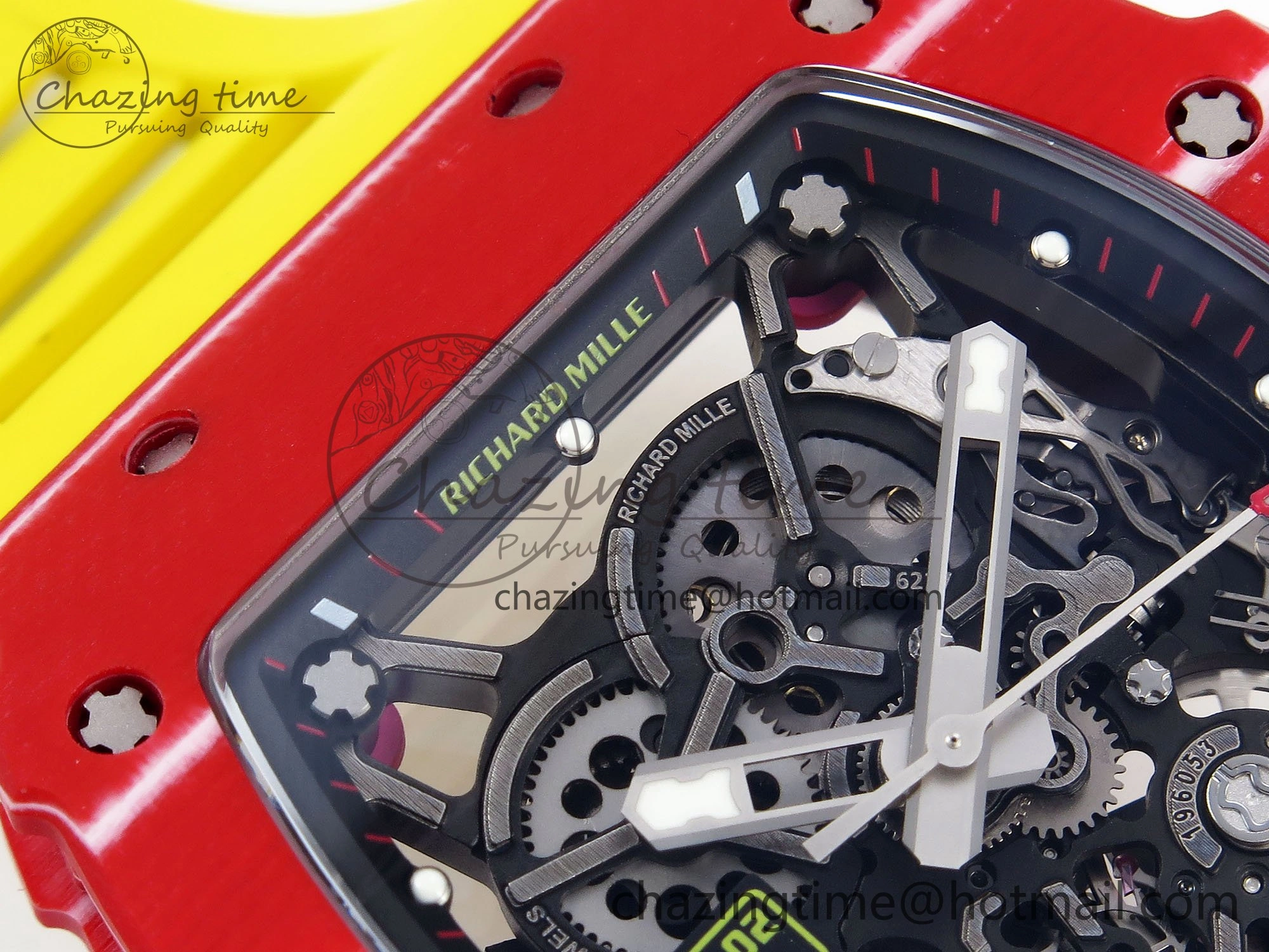 RM035 Red Carbon SONIC Best Edition Skeleton Dial on Yellow Rubber Strap Clone RMUL Practical 9309